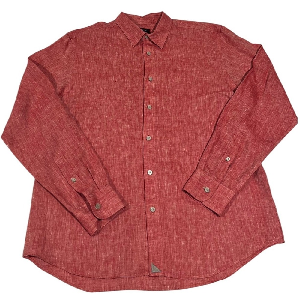 UNTUCKit Mens Large Red 100% Linen Long Sleeve Button‎ Down Shirt Regular Fit